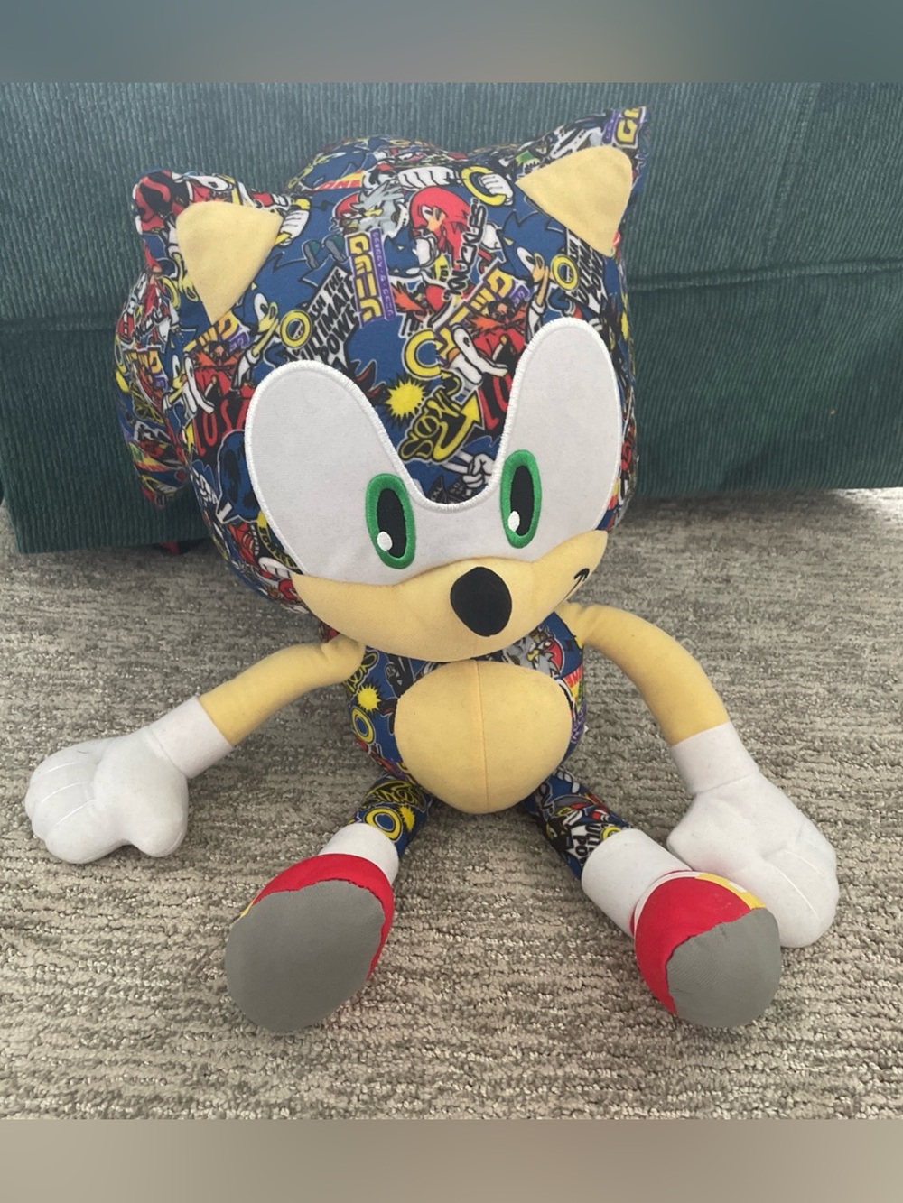 Toy Factory Sonic The Hedgehog Plush 18" Sticker Bomb Graffiti All Over Print